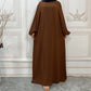Solid Color Muslim Women Abaya Dress With Mid Wrap