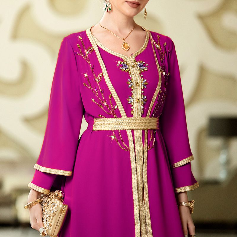Eid Dress 2 Pieces Set Hand-stitched Rhinestone Elegant Kaftan Dress Caftan