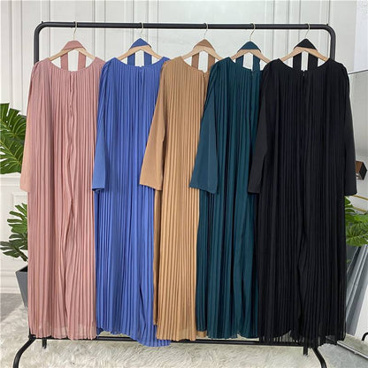 Muslim Women One-piece Wide Leg Pants Nida Pleated Loose Abaya Dress