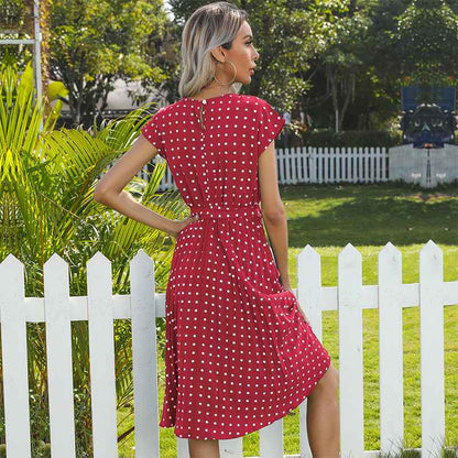 Summer Polka Dots Printed Pleated Midi Women Dress