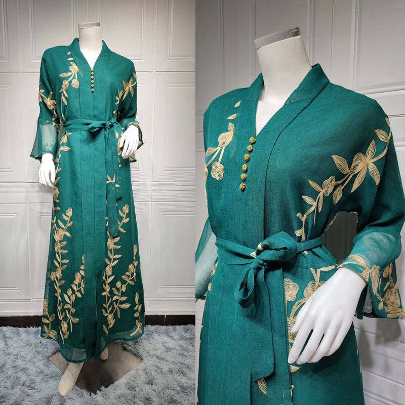 Muslim Women Embroidered Evening Gown Kaftan Dress