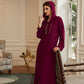 Hand-stitched Rhinestone Hooded Wine Red Femme Djellaba Women Abaya Kaftan Dress Jalaba