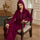 Hand-stitched Rhinestone Hooded Wine Red Femme Djellaba Women Abaya Kaftan Dress Jalaba