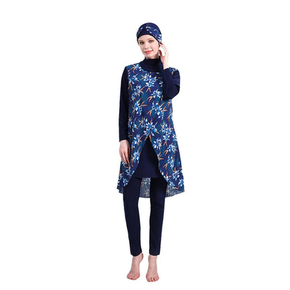 Modest Printed Four Pieces Set Burkini Muslim Swimsuit Swimwear