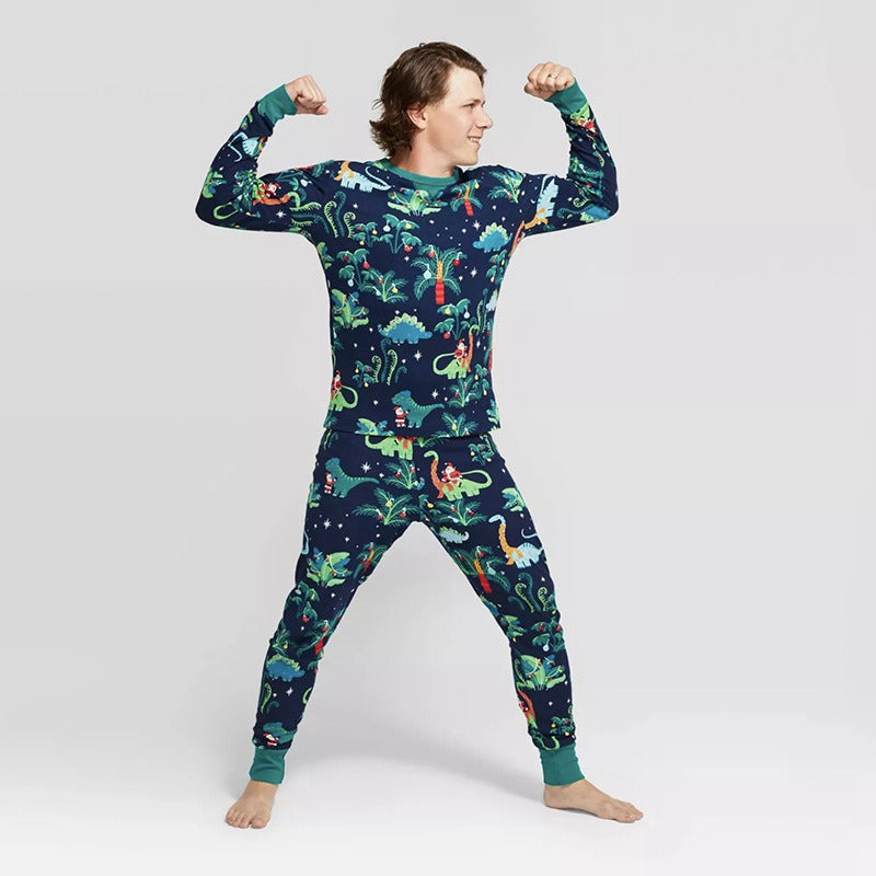 Family Matching Printed Dinosaur Christmas Pajamas Sets Sleepwear