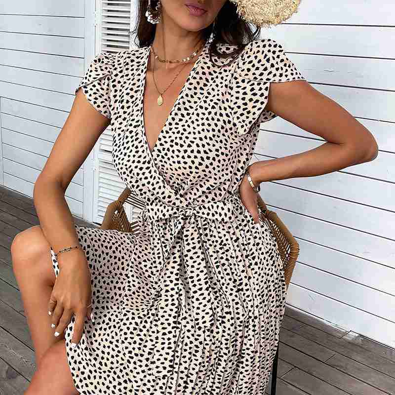 Women V-neck Leopard Printed Dress