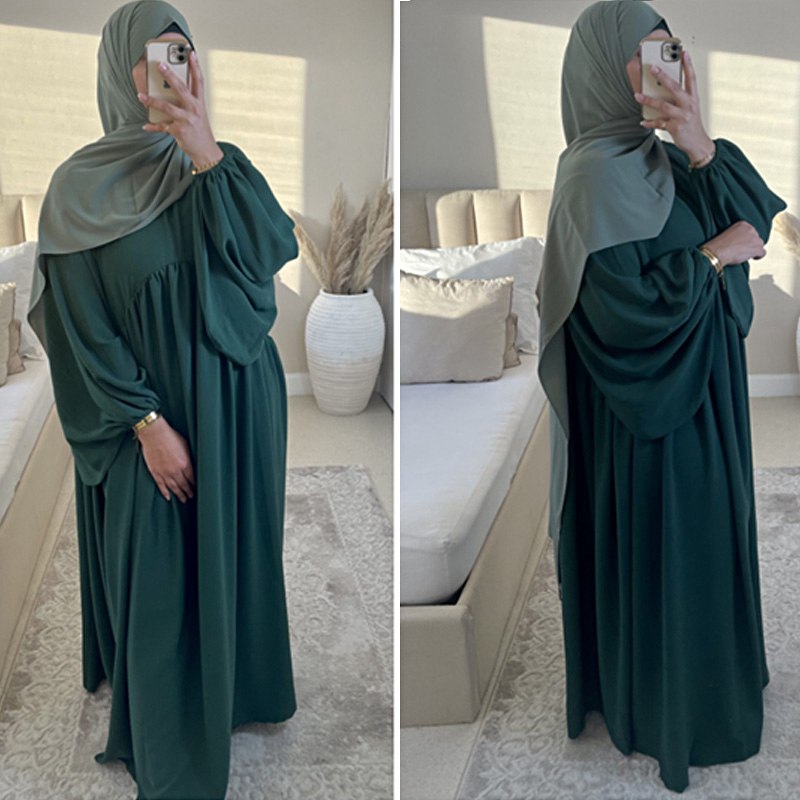 15 Color Options Muslim Women Wrinkle Abaya Dress With Pocket