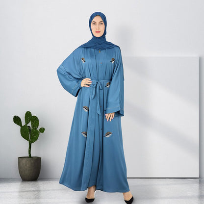 Eid Ramadan Embroidery Open Abaya For Muslim Women
