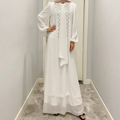 Muslim Women Chiffon Sequin Decoration Abaya Dress