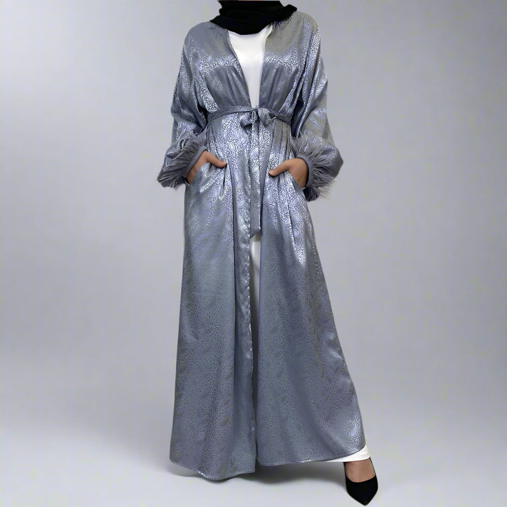 Printed Cardigan Open Abaya Dress With Matching Hijab For Muslim Women #25234