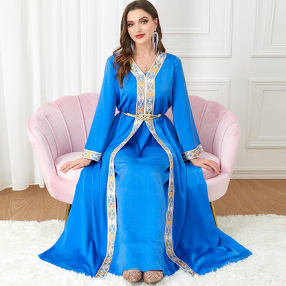 Eid Dress 2 Pieces Set Elegant Satin Kaftan Dress Caftan With Inner Sleeveless Dress