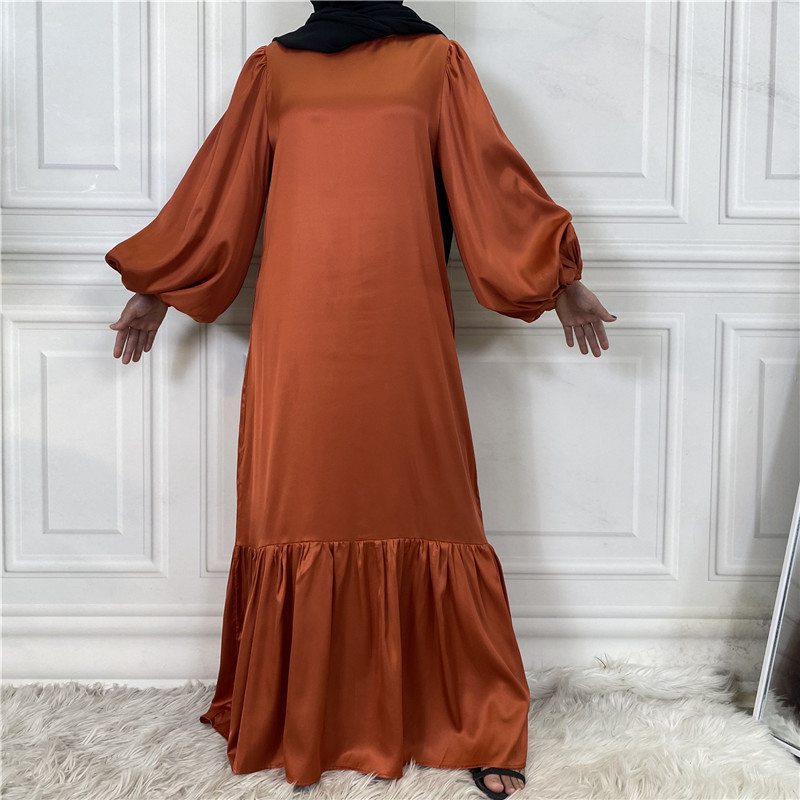 Muslim Women Solid Color Abaya Dress With Pocket