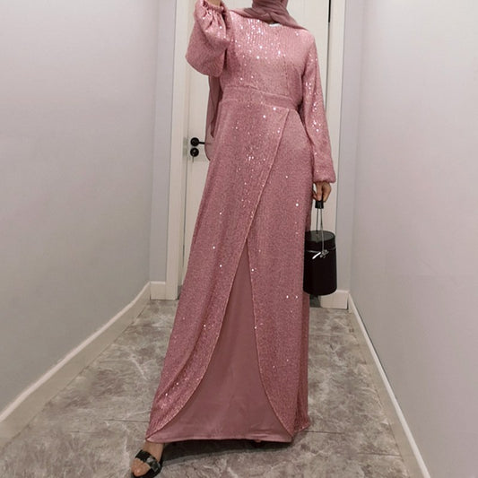 Muslim Women Sequin A-line Abaya Dress
