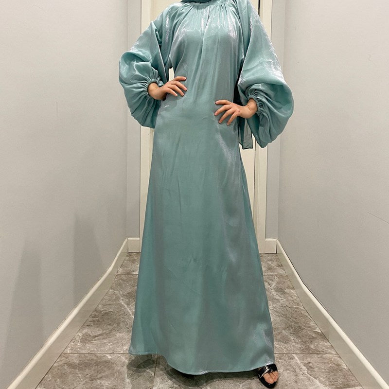 Puff Sleeve Bright Muslim Women Abaya Dress
