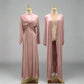3 Pieces Set Satin Open Abaya Dress For Muslim Women