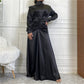 Muslim Women High Neck Elastic Waist Satin Abaya Dress