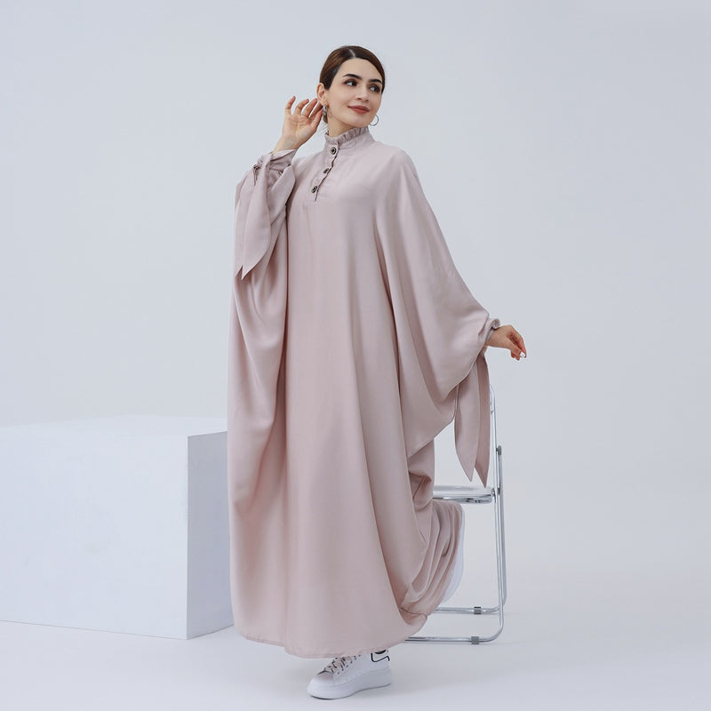 Muslim Women Cotton Blended Batwing Sleeve Farasha Abaya Dress
