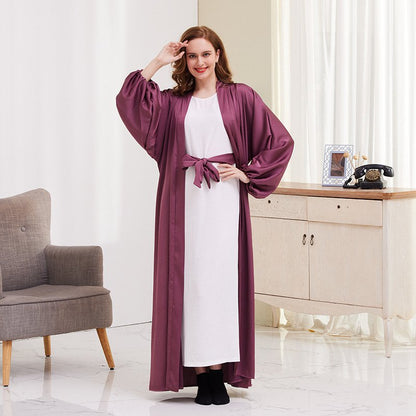 Puff Sleeve Open Abaya Dress For Muslim Women