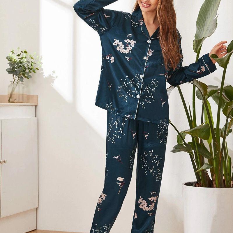 Satin Pajamas Sleepwear Women Long Sleeve Nightwear