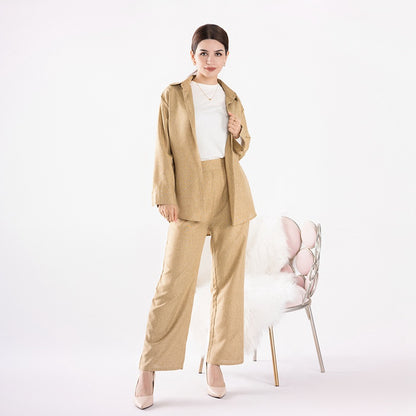 2 Pieces Set Pants Suit Muslim Ladies Women Work Clothes Office Wear With Tops And Pants