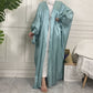 Islamic Muslim Silk Feeling Satin Open Cardigan Abaya Dress