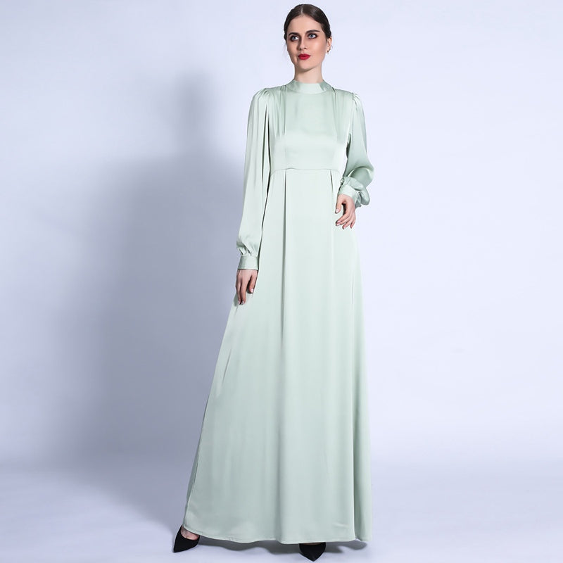 Matte Puff Sleeve Abaya Dress For Muslim Women