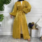 Silk Feeling Puff Sleeve Arab Muslim Women Open Abaya Dress