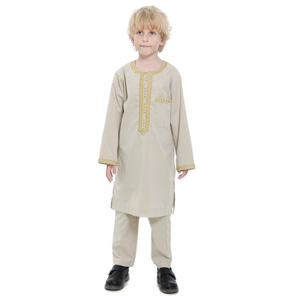 Muslim Arab Kids Boy Embroidered Thobe Suit Set