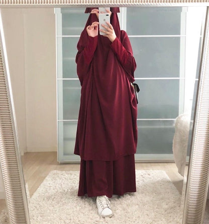 2 Pieces Set Overhead Nida Jilbab Prayer Dress Prayer Garment For Muslim Women Ramadan