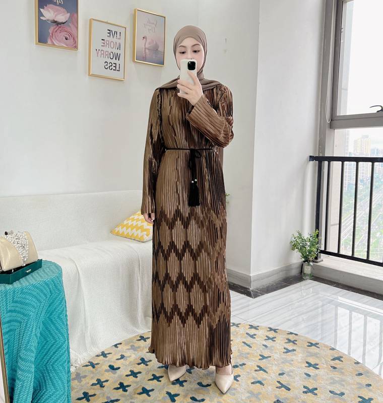 Fashion Pleated Abaya Dress For Muslim Women