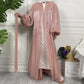Silk Feeling Puff Sleeve Arab Muslim Women Open Abaya Dress