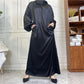 With Pocket And Hijab Scarf Muslim Women Solid Color Satin Abaya Dress