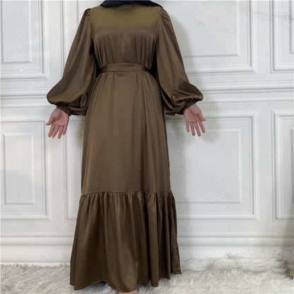 Muslim Women Solid Color Abaya Dress With Pocket