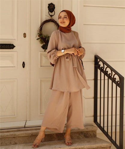 Muslim Women Lady Clothing Suit 2 Pieces Set Tops And Pants