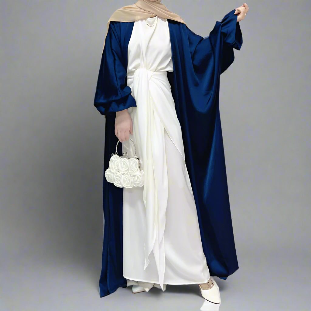 Two-tone Sleeve Cardigan Open Abaya Dress