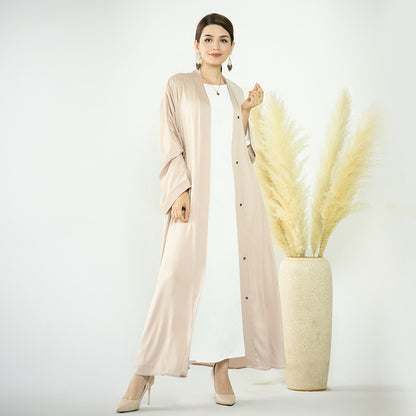 Muslim Women Cotton Blended Plain Open Abaya Dress