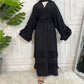 Muslim Women Ruffle Sleeve Cardigan Open Robe Abaya Dress