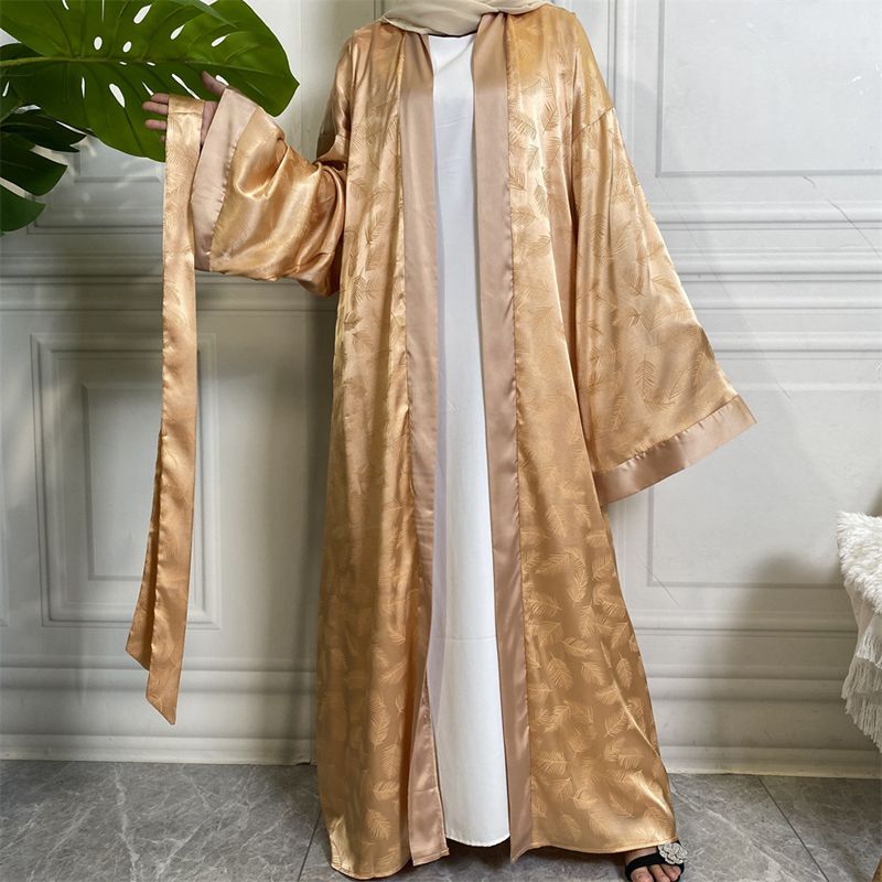 Muslim Women Fashion Printed Satin Open Cardigan Abaya Dress