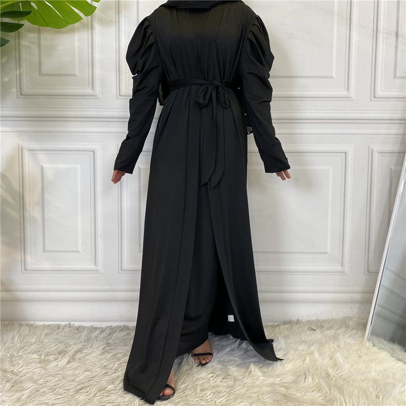 With Pocket Plain Solid Color Open Kimono Abaya Dress For Muslim Women