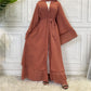 Arab Dubai Solid Color Chiffon Muslim Women Open Cardigan Abaya Dress