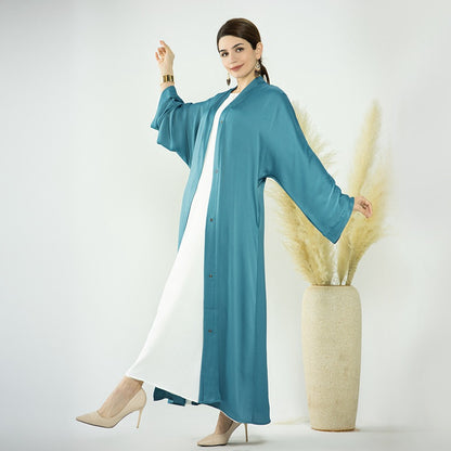 Muslim Women Cotton Blended Plain Open Abaya Dress