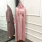 3 Pieces Set Satin Open Abaya Dress For Muslim Women
