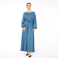 Satin Solid Color Abaya Dress With Belt For Muslim Women