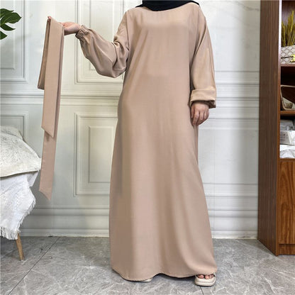 14 Color Options Elasticized Cuff Nida Abaya Dress With Pocket
