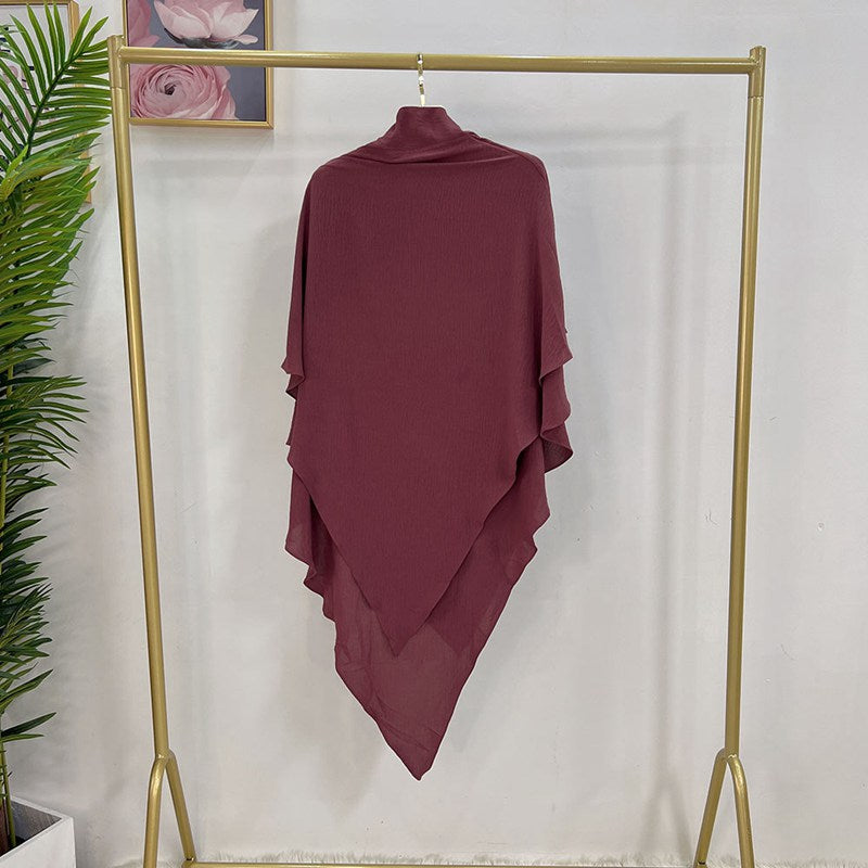 Muslim Women Cotton Blended Two Layers Long Khimar Overhead