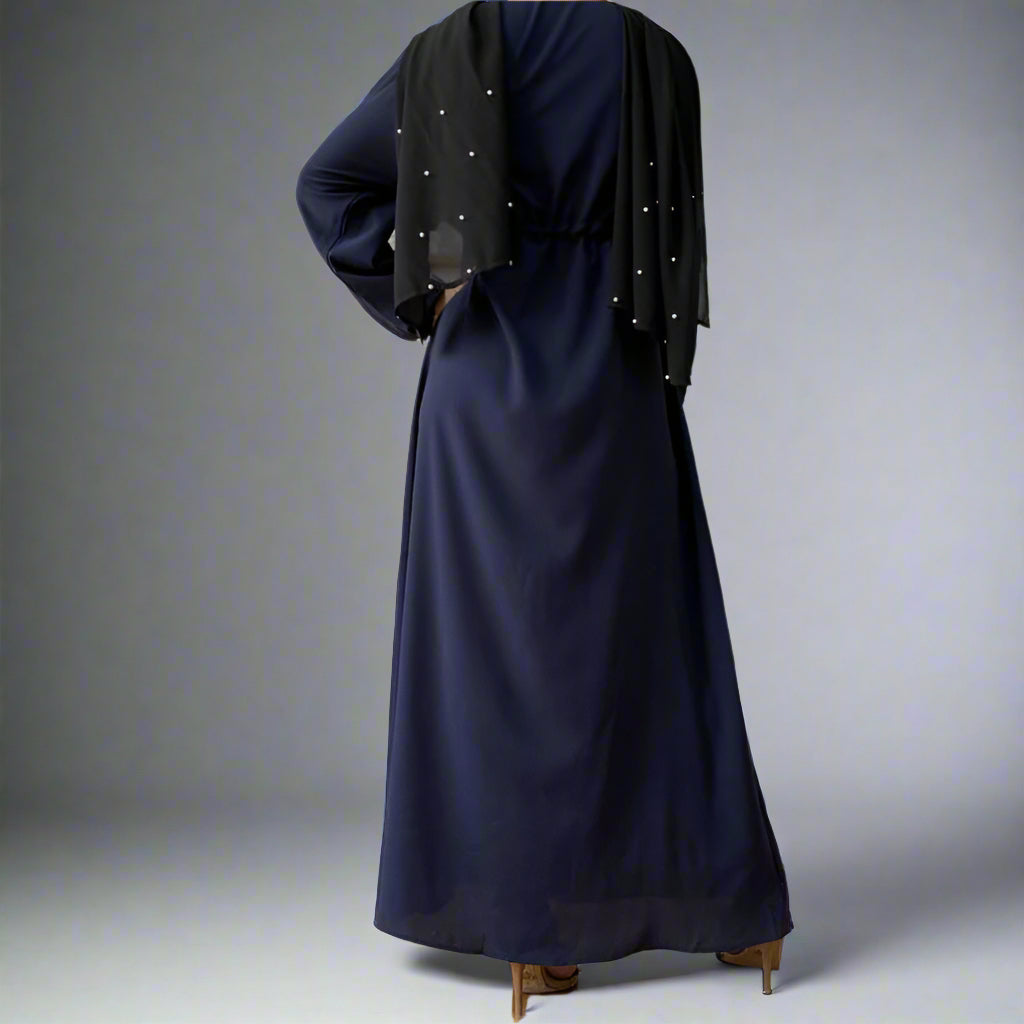 Muslim Button Up Abaya Dress With Stand Collar