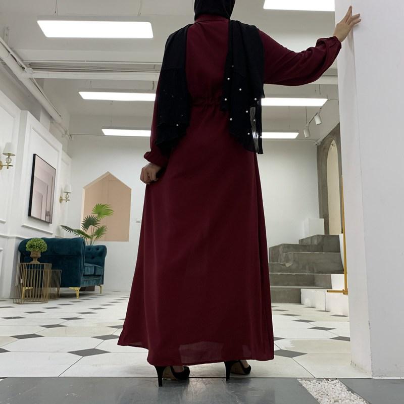 Muslim Button Up Abaya Dress With Stand Collar