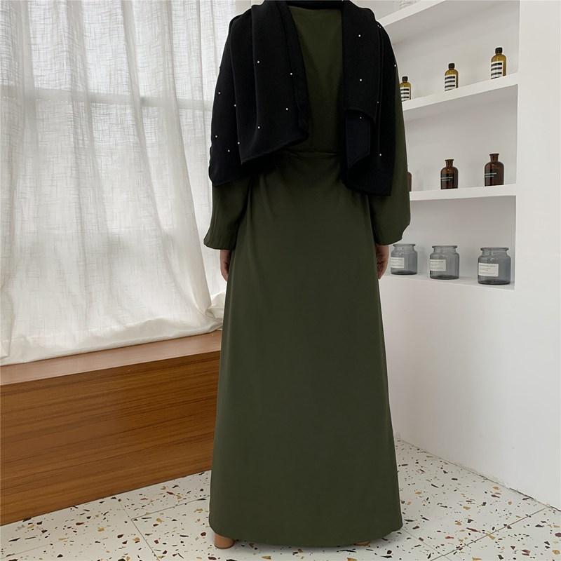 Muslim Button Up Abaya Dress With Stand Collar