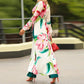 Muslim Women 2 Pieces Set Clothing Printed Gown Tops Robe Dress And Pants