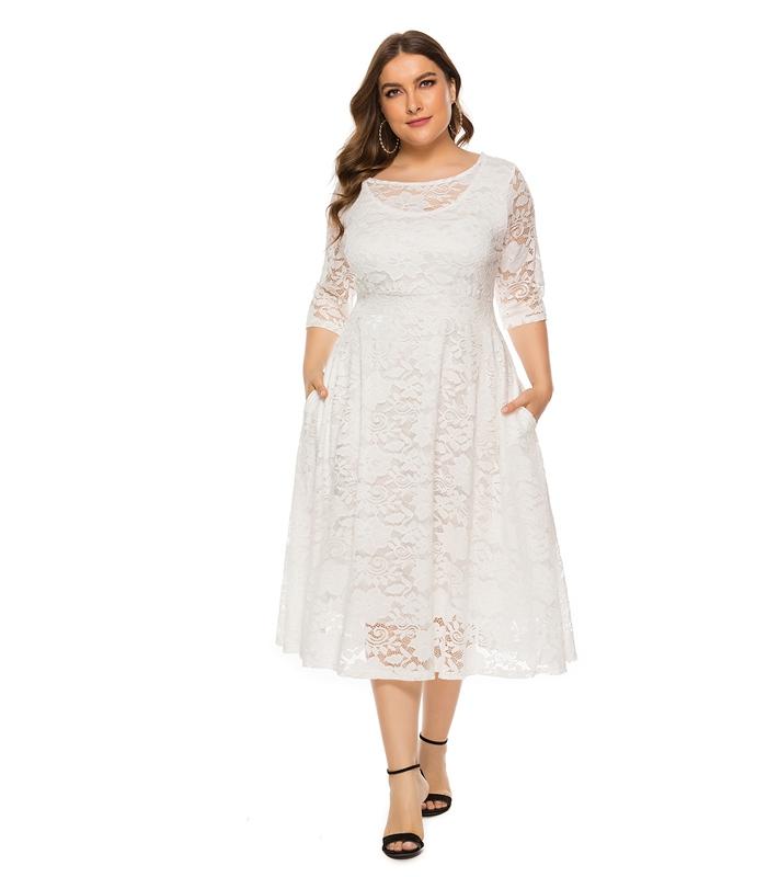 Plus size white dress hotsell with pockets